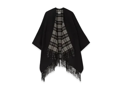 Burberry Women's Reversible Check Wool Cape "Black/Calico Beige"