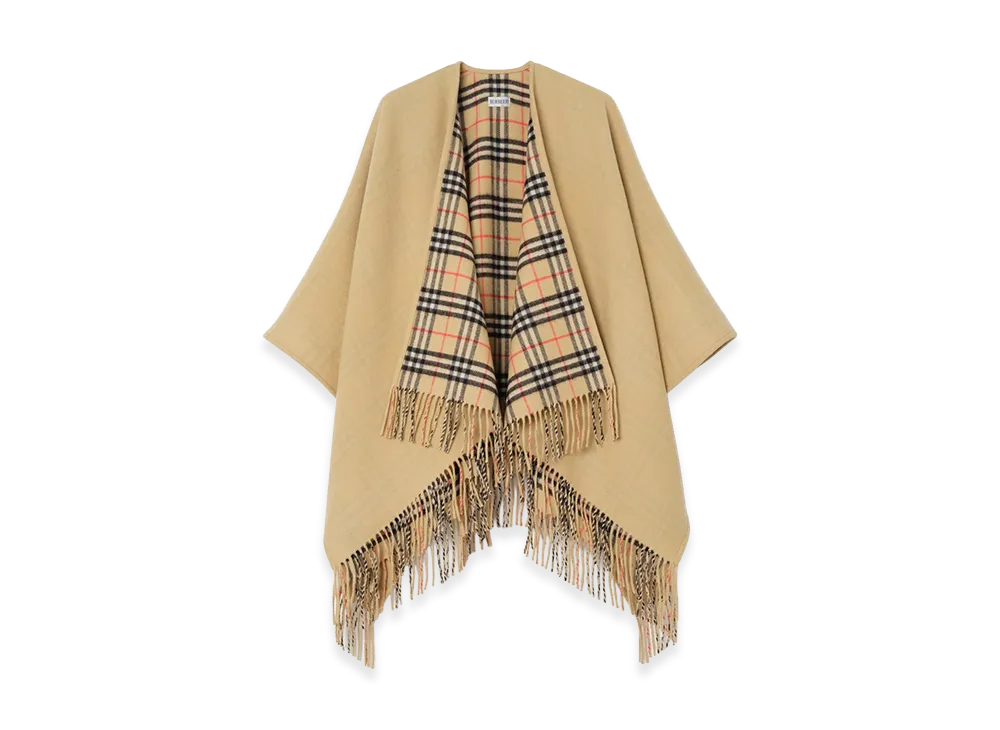 Burberry Women's Reversible Check Wool Cape "Sand Beige"