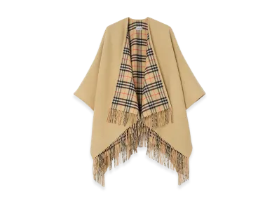 Burberry Women's Reversible Check Wool Cape "Sand Beige"