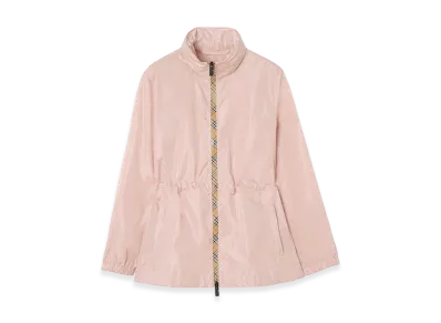 Burberry Women's Short Checker Tape Nylon Parka "Bouquet Pink"