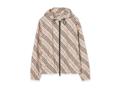 Burberry Women's Check Salcombe Hooded Jacket "Pebble Beige"