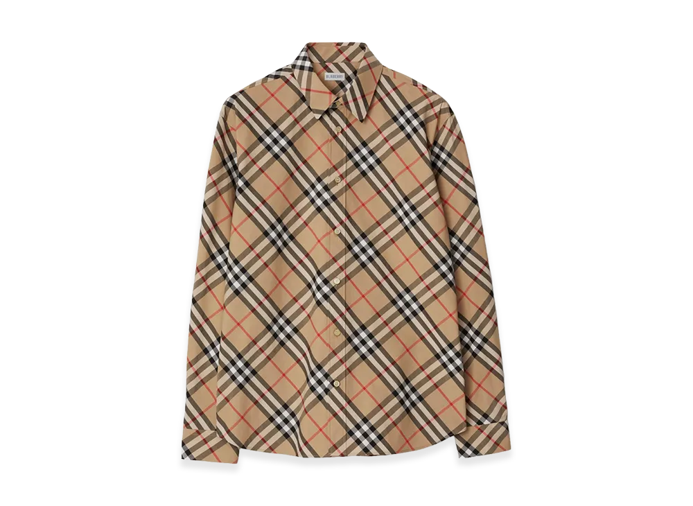 Burberry Relaxed Fit Check Cotton Poplin Shirt "Sand Beige"