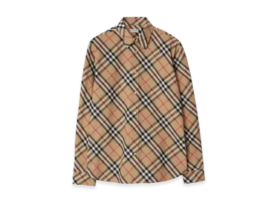 Burberry Relaxed Fit Check Cotton Poplin Shirt "Sand Beige"