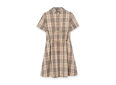 Burberry Women's Check Cotton Short-Sleeved Dress "Almond"