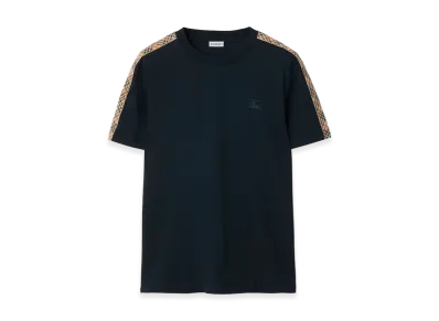 Burberry Check Trim Cotton Tee "Navy"