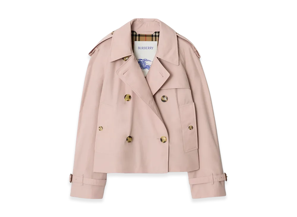 Burberry Women's Cropped Tropical Gabardine Trench Jacket "Pale Sugar Pink"