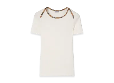 Burberry Women's Check Trim Stretch Cotton Tee "Chalk White"