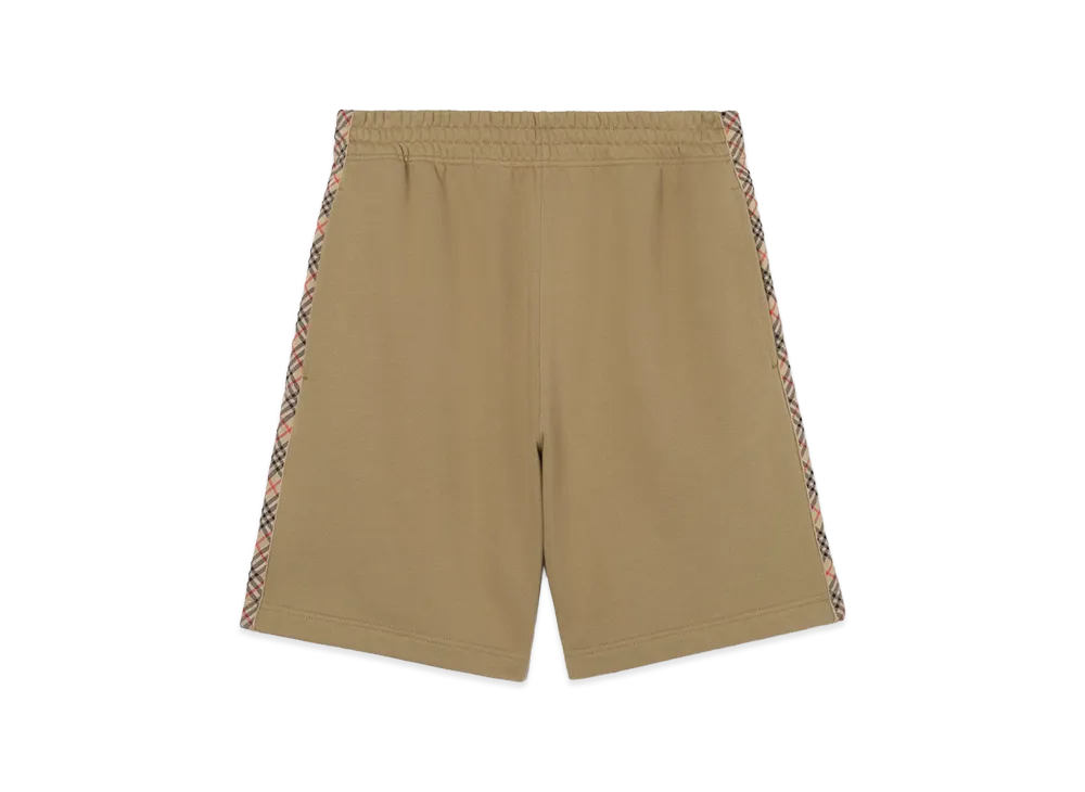 Burberry Check Trim Cotton Shorts "Sparrow Beige"