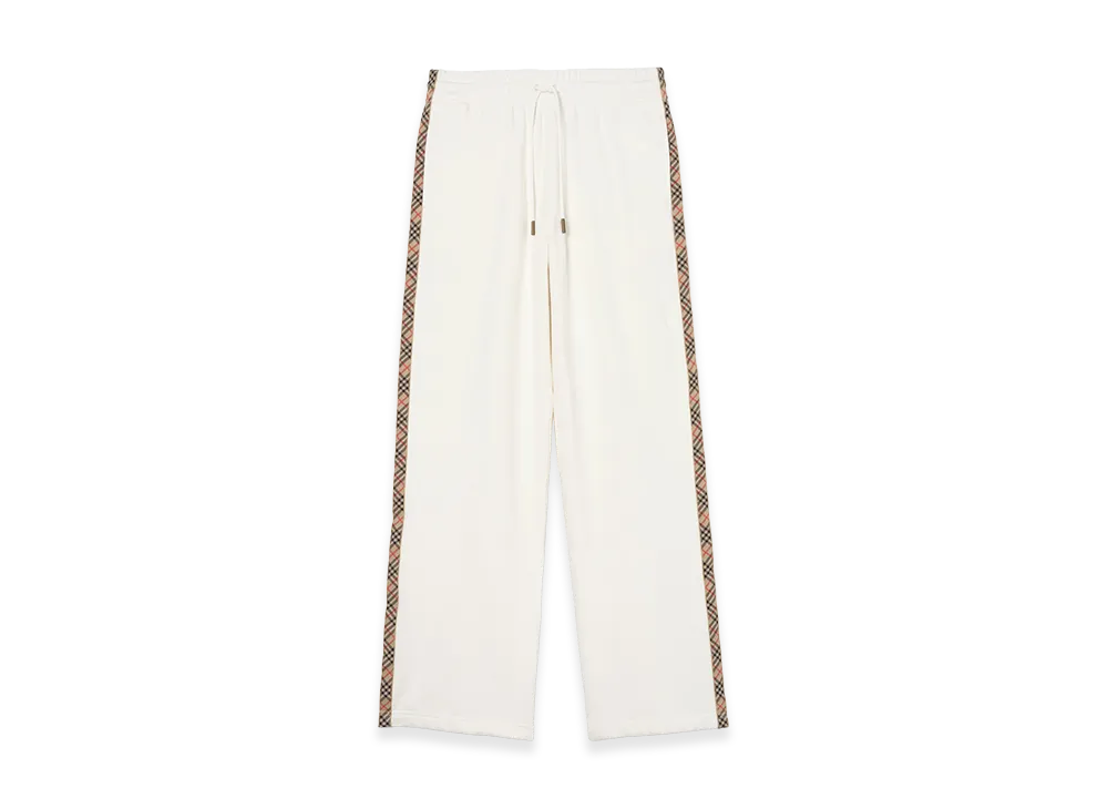 Burberry Women's Check Trim Cotton Track Pants "Chalk White"