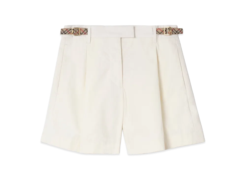 Burberry Women's Check Trim Cotton Poplin Shorts "Seashell White"