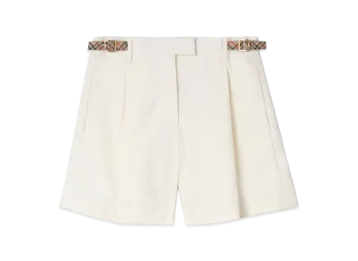 Burberry Women's Check Trim Cotton Poplin Shorts "Seashell White"