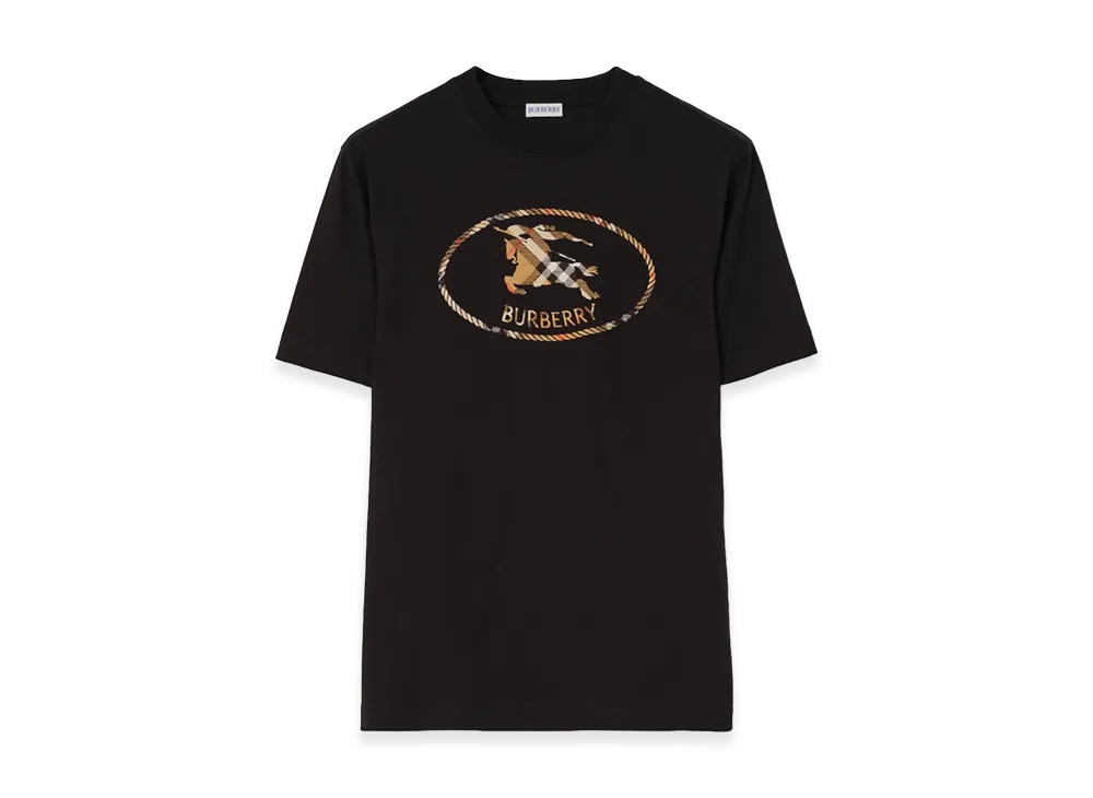 Burberry Check Knight Stamp Cotton Tee "Black"