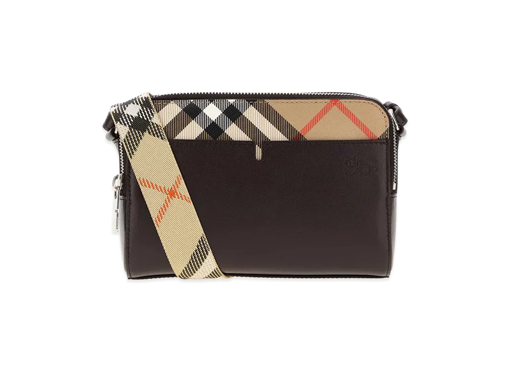 Burberry Leather Pop Check Crossbody Bag "Checked/Aubergine"