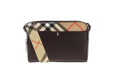 Burberry Leather Pop Check Crossbody Bag "Checked/Aubergine"