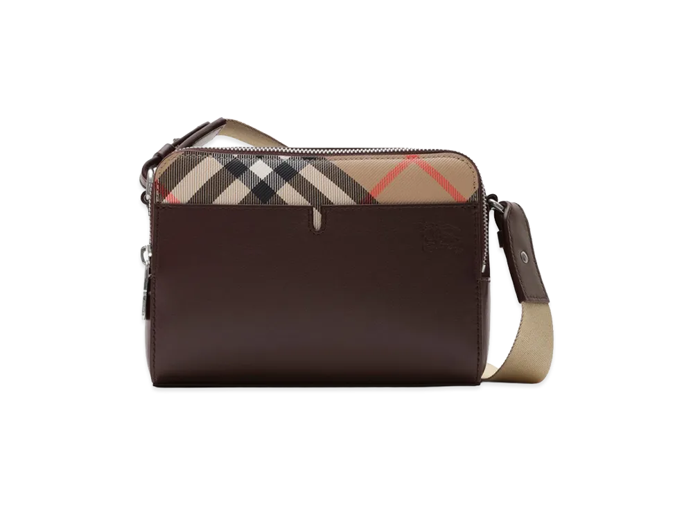 Burberry Pop Check Crossbody Bag "Peat Brown/Sand Beige"