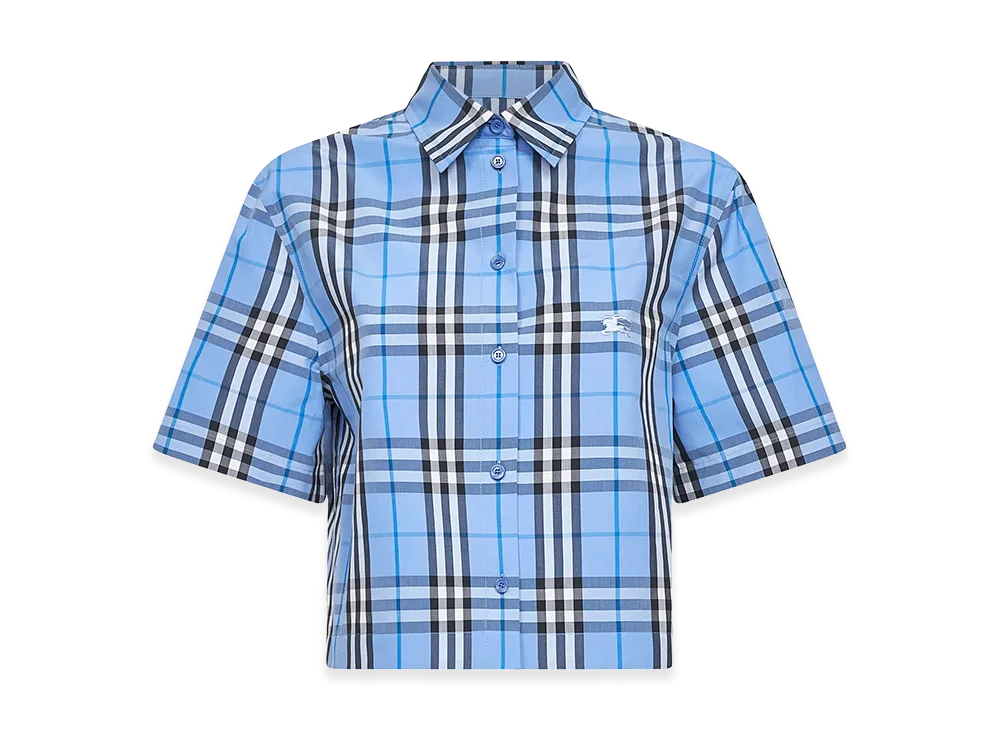 Burberry Women's Check Cotton Short Sleeve Shirt "Light Blue"