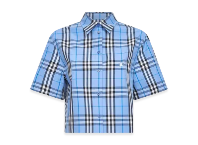 Burberry Women's Check Cotton Short Sleeve Shirt "Light Blue"