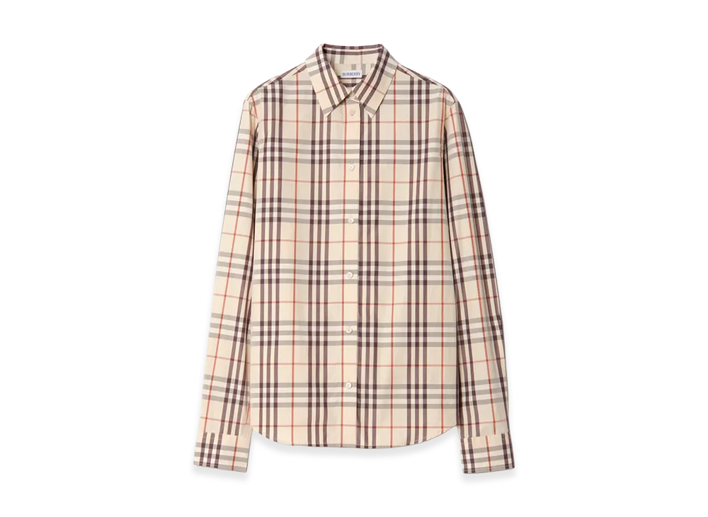 Burberry Women's Regular Fit Check Cotton Shirt "Almond Beige"