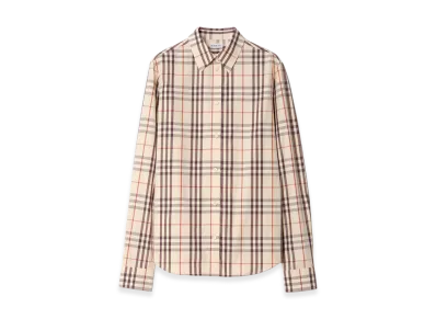 Burberry Women's Regular Fit Check Cotton Shirt "Almond Beige"