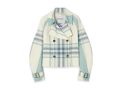 Burberry Women's Cropped Check Ladybrook Trench Jacket "Tidal Blue"