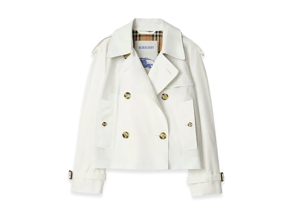 Burberry Women's Cropped Tropical Gabardine Trench Jacket "Cotton White"