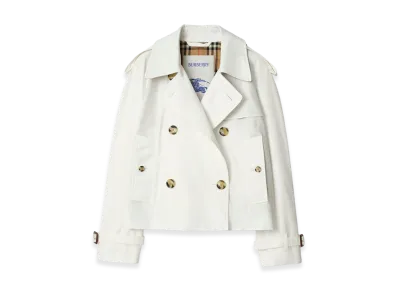 Burberry Women's Cropped Tropical Gabardine Trench Jacket "Cotton White"
