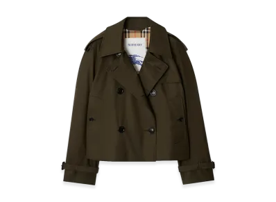 Burberry Women's Cropped Tropical Gabardine Trench Jacket "Juniper Green"