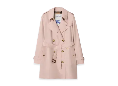 Burberry Women's Short Tropical Gabardine Kensington Trench Coat "Pale Sugar Pink"