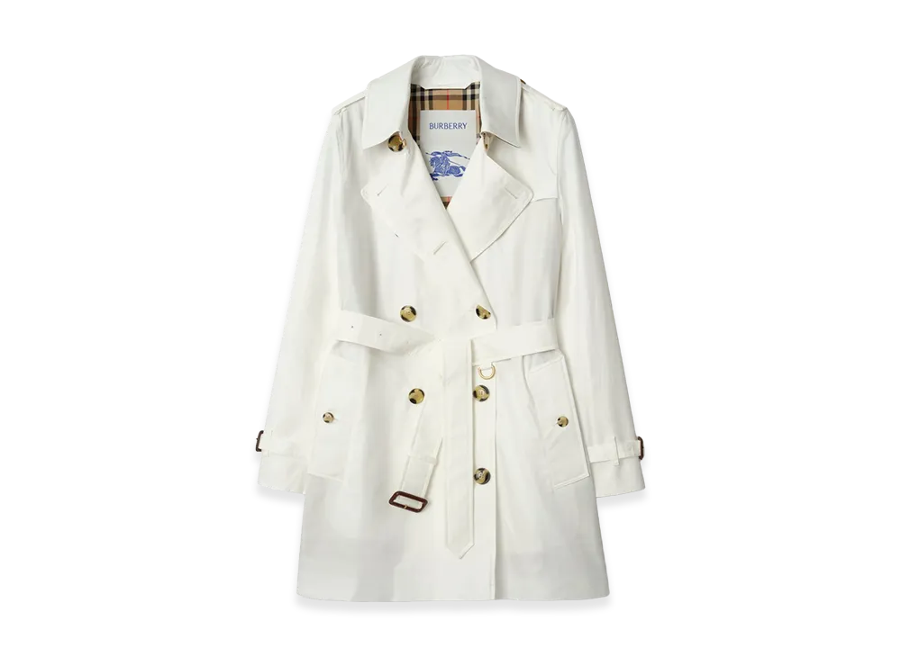 Burberry Women's Short Tropical Gabardine Kensington Trench Coat "Cotton White"