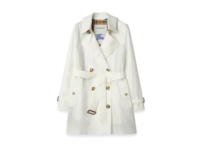Burberry Women's Short Tropical Gabardine Kensington Trench Coat "Cotton White"