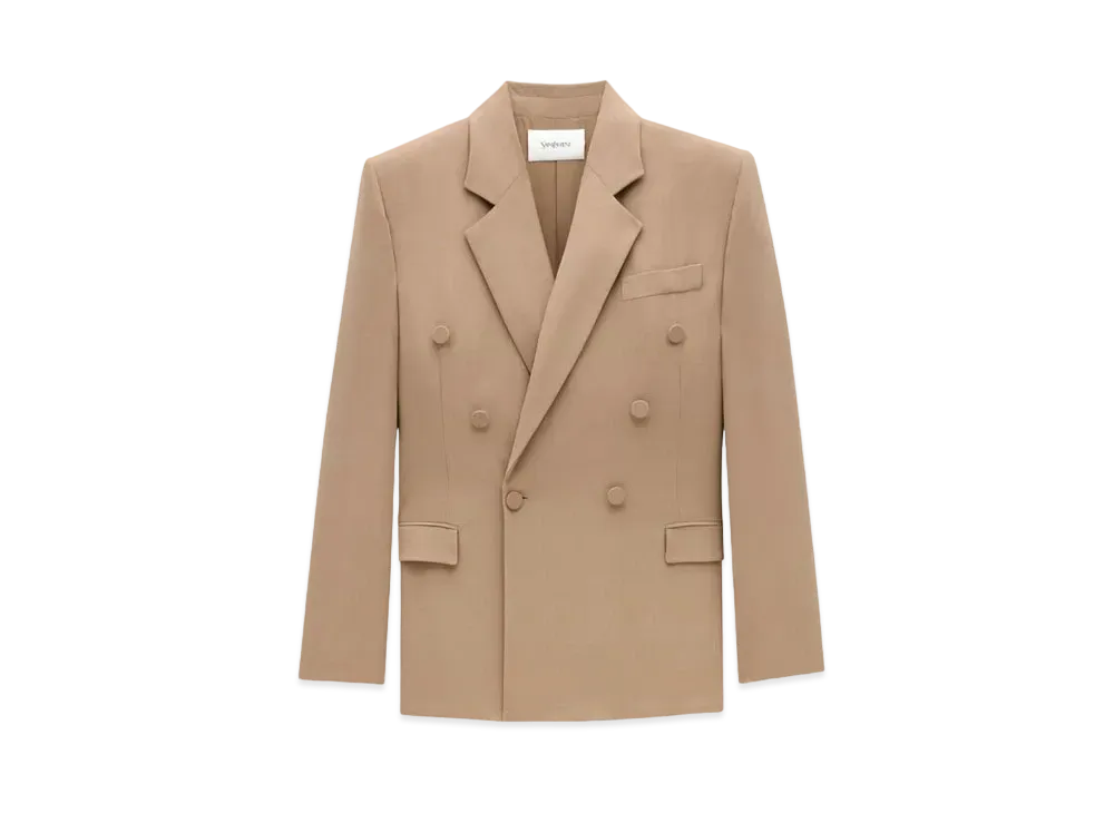 Saint Laurent Women's Jacket in Silk Crepe "Beige Fonce"