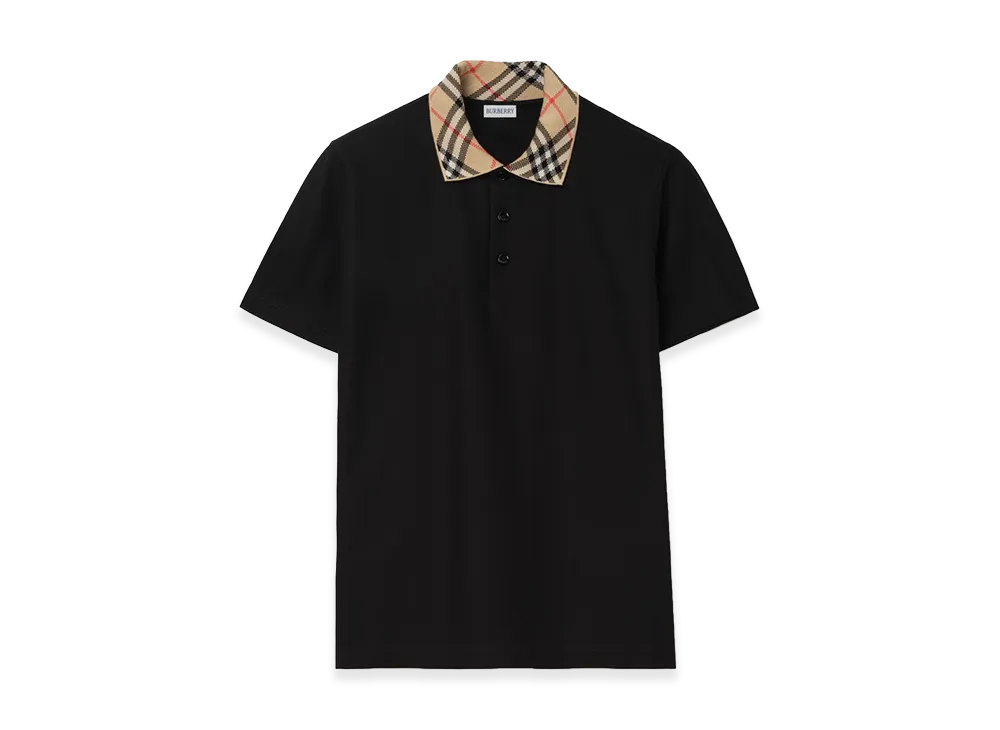 Burberry Check Collar Cotton Polo Shirt "Black"