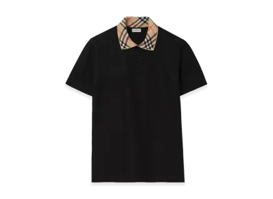 Burberry Check Collar Cotton Polo Shirt "Black"