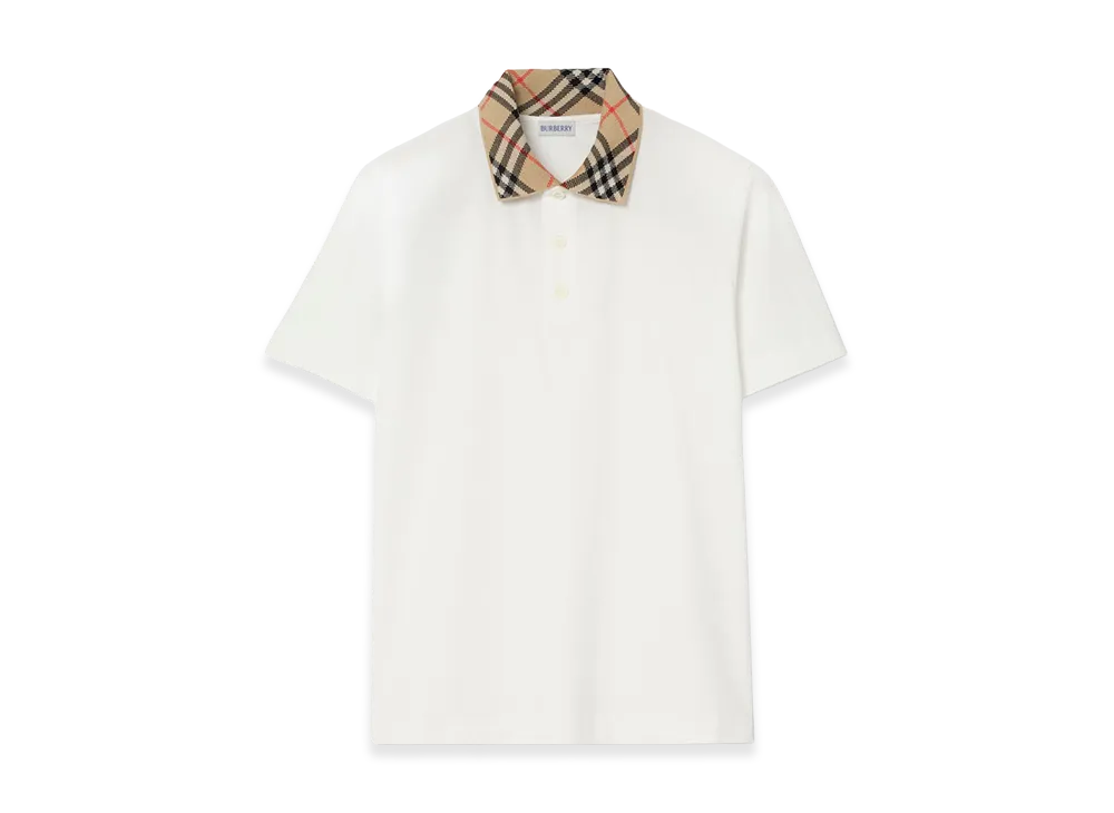Burberry Check Collar Cotton Polo Shirt "Chalk White"