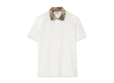 Burberry Check Collar Cotton Polo Shirt "Chalk White"