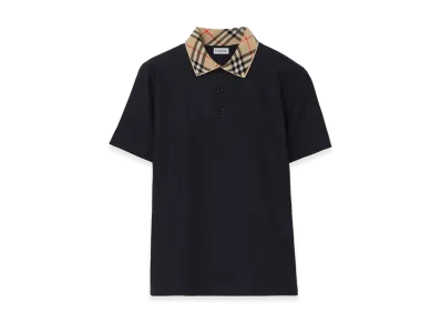 Burberry Check Collar Cotton Polo Shirt "Navy"