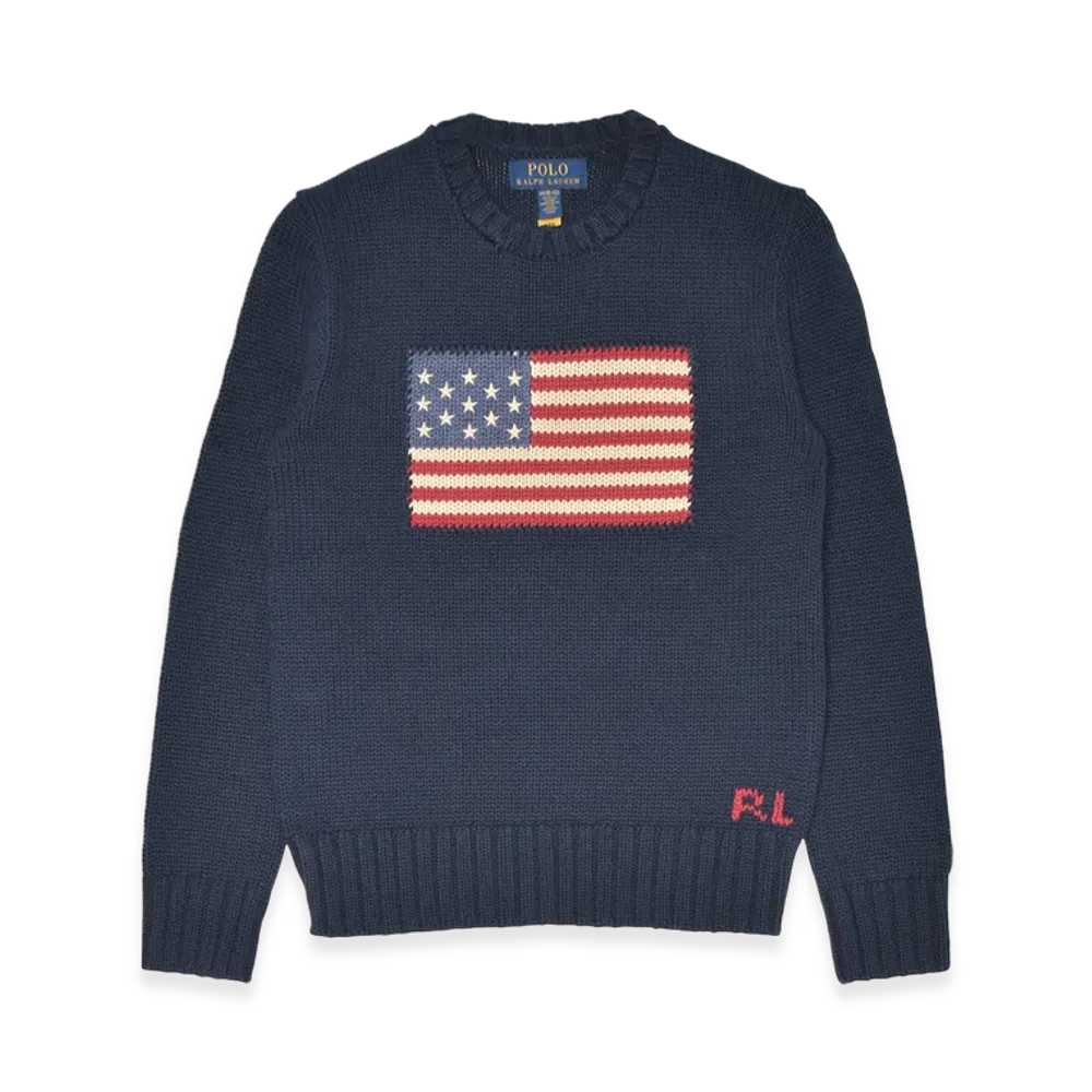 Polo Ralph Lauren Flag Cotton Crew Neck Sweater "Hunter Navy"