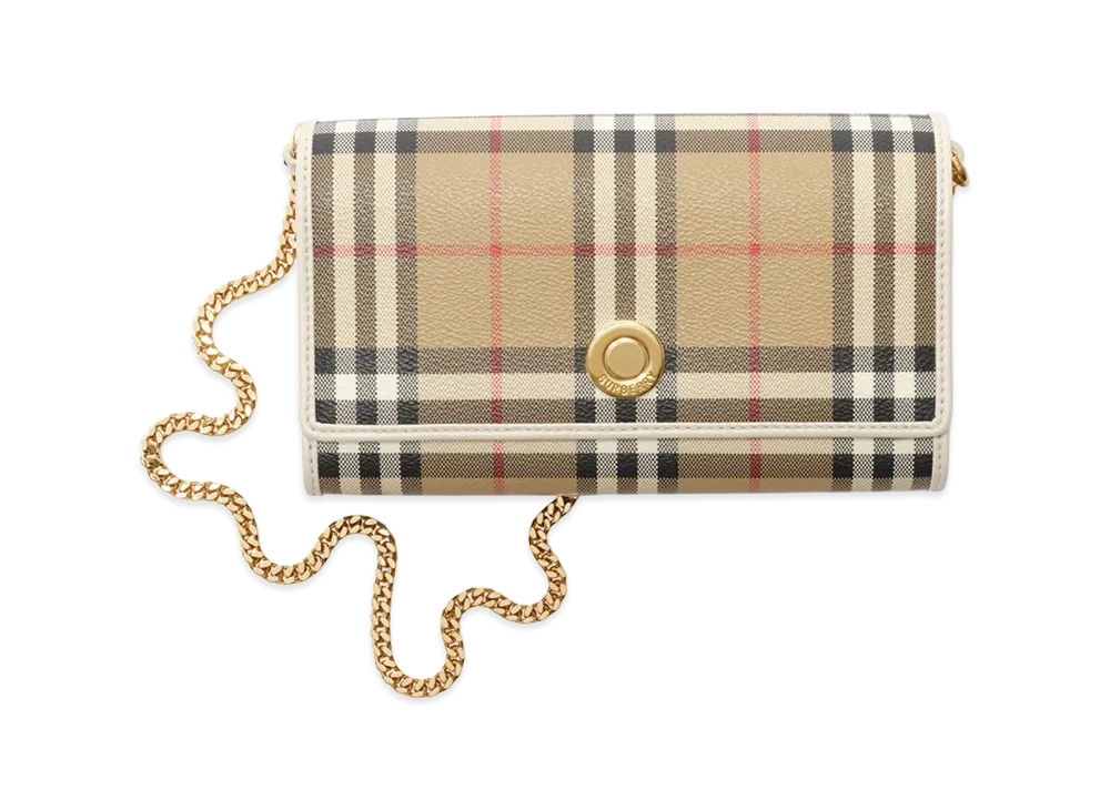 Burberry Women's Check Chain Strap Wallet "Archive Beige/Soap Beige"