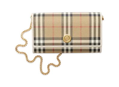 Burberry Women's Check Chain Strap Wallet "Archive Beige/Soap Beige"