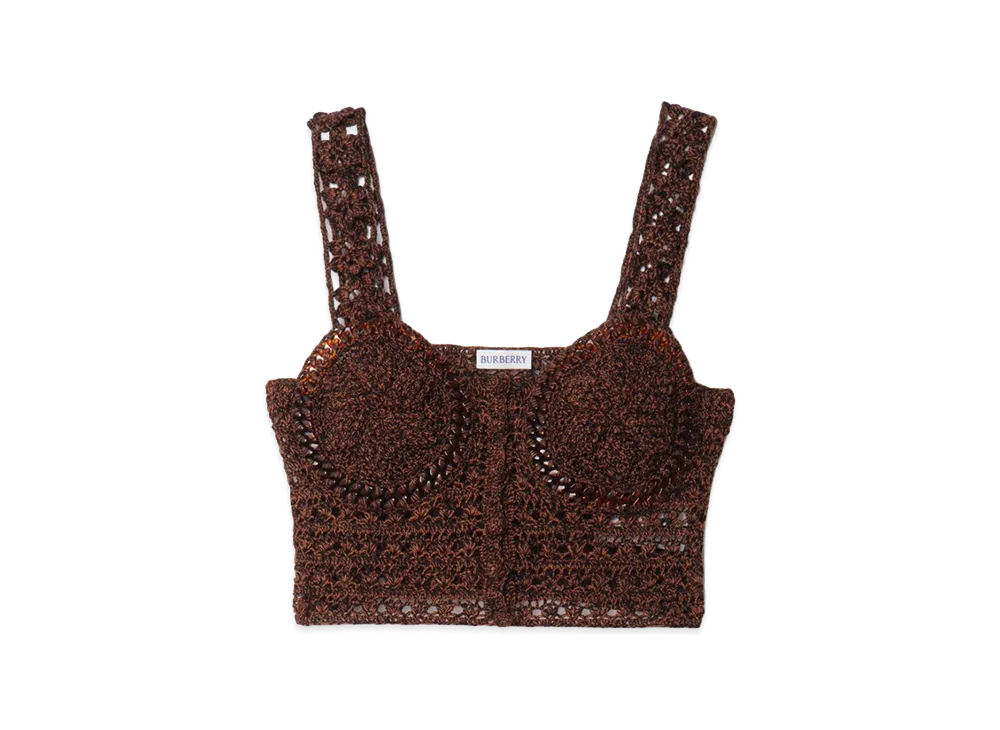 Burberry Women's Cropped Crochet Mouline Cotton Top "Black/Red"