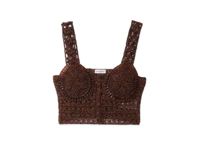 Burberry Women's Cropped Crochet Mouline Cotton Top "Black/Red"