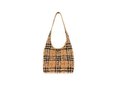 Burberry Women's Embroidered Raffia Margate Shoulder Bag "Checked"
