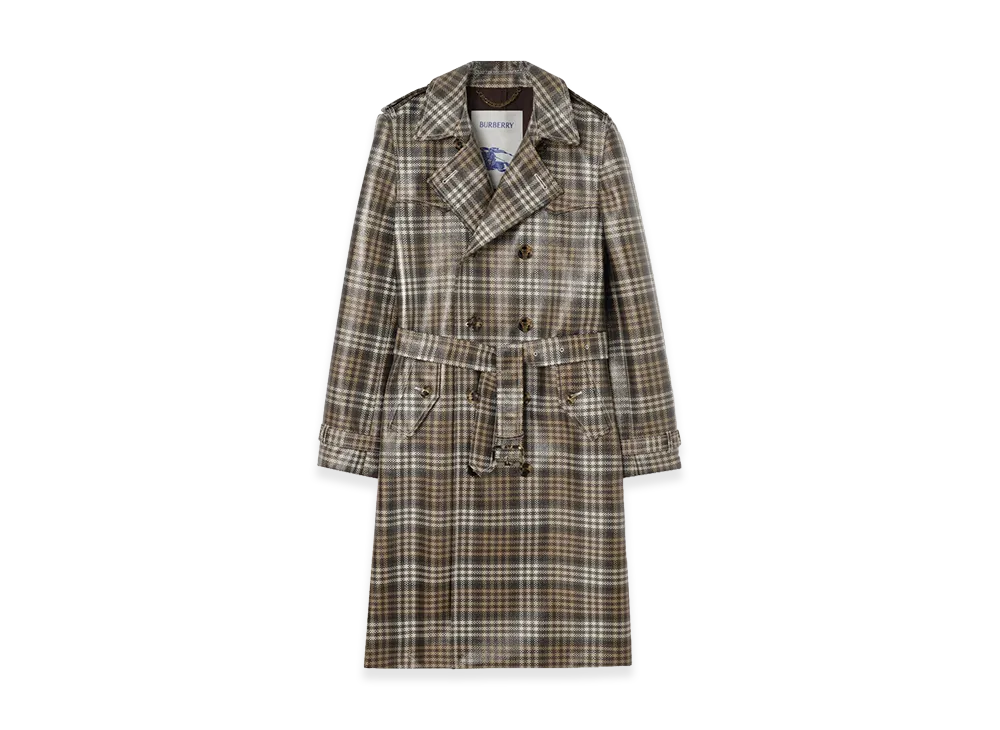Burberry Check Coated Raffia Effect Foxfield Trench Coat "Chalk White/Truffle Brown"