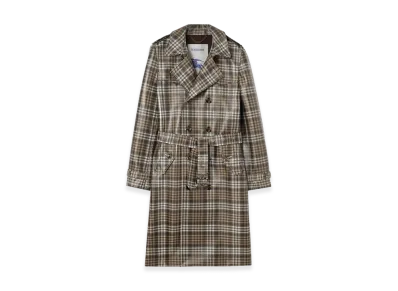 Burberry Check Coated Raffia Effect Foxfield Trench Coat "Chalk White/Truffle Brown"