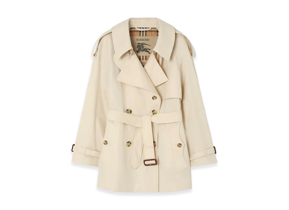 Burberry Women's Short Tropical Gabardine Fitzrovia Trench Coat "Stone Beige"