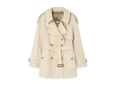 Burberry Women's Short Tropical Gabardine Fitzrovia Trench Coat "Stone Beige"