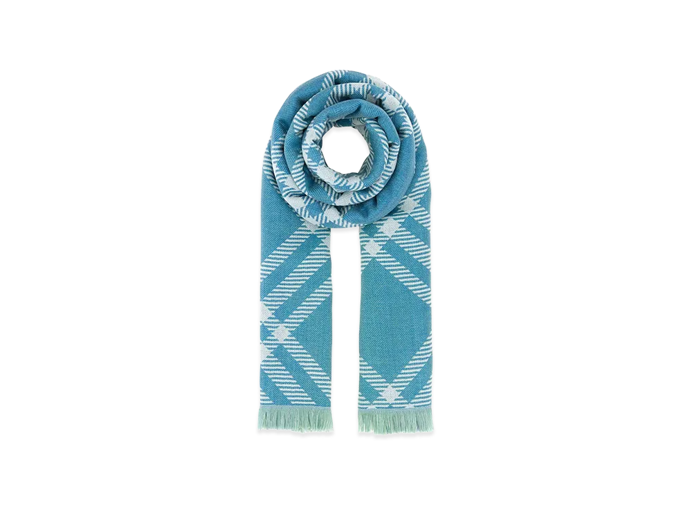 Burberry Embroidered Wool Blend Scarf "Checked"