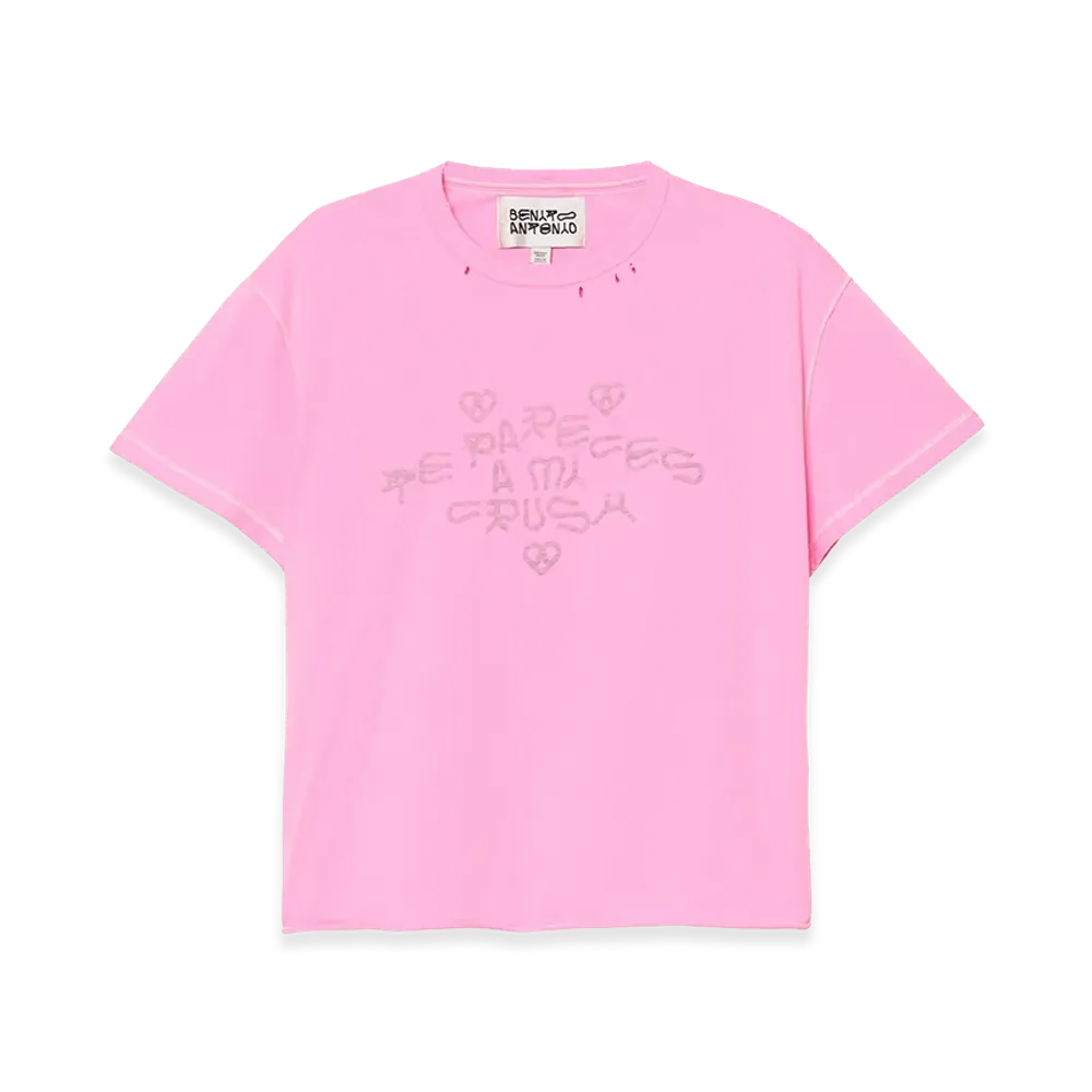 ZARA x Bad Bunny Benito Antonio Crush Washed Text Reverse Effect Tee "Pink"