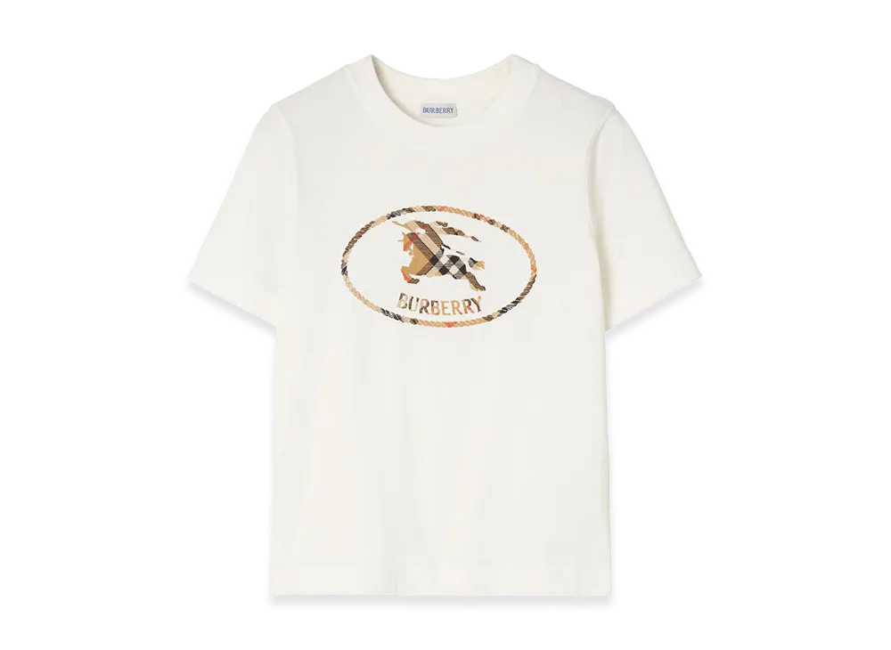 Burberry Women's Check Knight Stamp Cotton T-Shirt "White"
