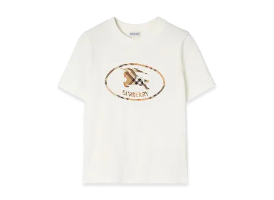 Burberry Women's Check Knight Stamp Cotton T-Shirt "White"